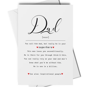 Tarjeta de definición de papá, tarjeta de papá para cualquier ocasión, tarjeta de cumpleaños de papá amoroso, tarjeta de papá sentimental, tarjeta del día de los padres de papá, tarjeta de agradecimiento de papá