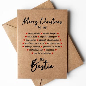 Carte de Noël bestie, carte de Noël bff, carte de Noël meilleur ami, carte de Noël âme soeur, carte de Noël sentimentale bestie