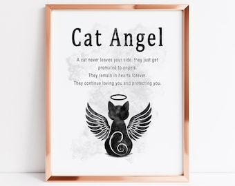 Cat angel art print, cat loss print, cat memorial, cat with sympathy gift, pet loss, pet with sympathy gift, black cat memorial print