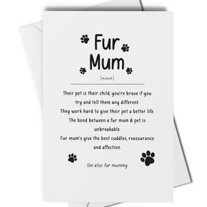 Tarjeta de definición de mamá de piel, regalo de mamá de piel, regalo para mamá del perro, regalo para mamá del gato, tarjeta de mamá de perro, tarjeta de mamá de gato, tarjeta de dueños de mascotas