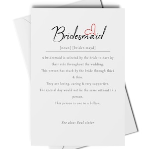 Tarjeta de definición de dama de honor, tarjeta de agradecimiento de dama de honor, favores de boda de dama de honor, tarjeta de propuesta de dama de honor, dama de honor amorosa, tarjeta de boda