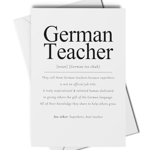 Tarjeta de definición de profesor de alemán o impresión de arte, regalo para profesor de alemán, gracias profesor de alemán, regalo de fin de trimestre, regalos de profesor