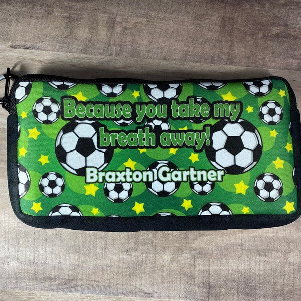 Custom soccer themed insulated Inhaler and spacer bag, School Inhaler, Inhaler storage, inhaler case