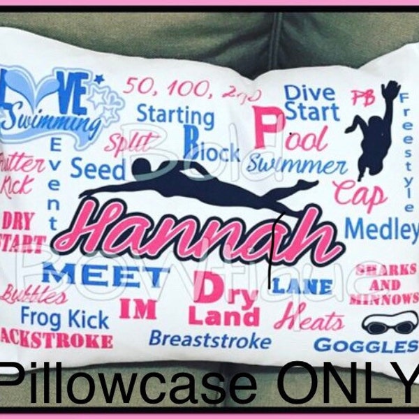 Travel Sized Custom swimming theme pillowcase, personalized swim  pillowcase ,swim student gift, pillowcase with childs name