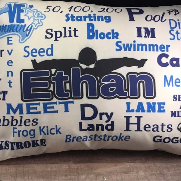 Custom swimming theme pillowcase, swimmer pillowcase, personalized swim  pillowcase ,swim student gift, pillowcase with childs name