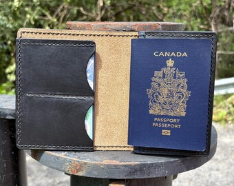 Black and Cobalt Heritage Leathers Family (Double/Triple) Can/USA Passport Wallet