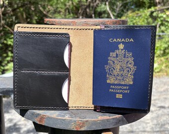 Black and Plum Heritage Leathers Family (Double/Triple) Can/USA Passport Wallet