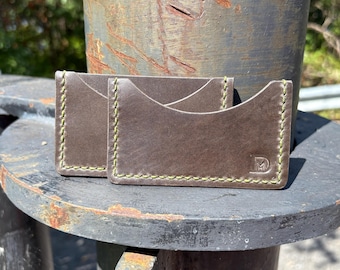 Irish Pewter Heritage Leather Horizontal Front Pocket Wallets with Olive Thread