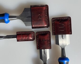 Bloomed Deep Wine Heritage Leather Chisel Guards with Black Thread