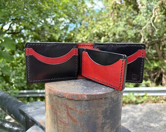 Portage Red with Black Heritage Leather 7 Slot Clamshell Wallet with Removable Insert (Version B)