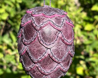 Borealis Icy Plum Heritage Leather Pinecone Ornament