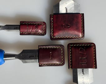 Bloomed Deep Wine Heritage Leather Chisel Guards with Olive Thread