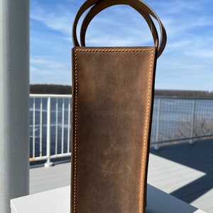 Mojave Desert Heritage Leather Wine Carrier with Ecru Thread image 2