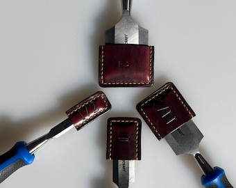 Bloomed Deep Wine Heritage Leather Chisel Guards with Topaz Gold Thread