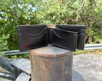 Black Heritage Leather 7 Slot Clamshell Wallet with Removable Insert