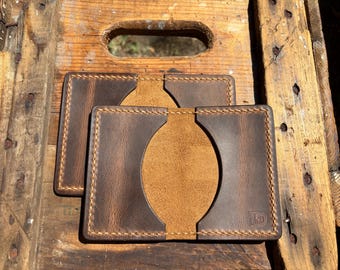 Bighorn Golden Heritage Leather Clamshell 6 Card Front Pocket Wallets with Ecru Thread