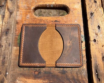 Bighorn Golden Heritage Leather Clamshell 6 Card Front Pocket Wallets with Orange Thread