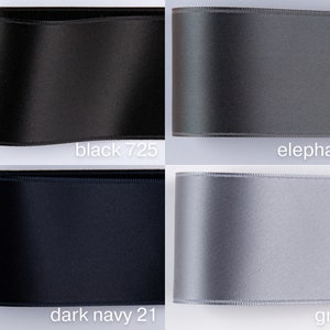 Nastro di raso, 100 colori, 7 larghezze. Qualità svizzera per cucito, bricolage, fioreria, gioielleria. Grigio, antracite, argento, chiaro.