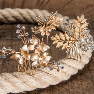 Hair accessories for great hairstyles with gold butterflies, fern leaves and high quality rhinestones for wedding, ball, festive occasions image 4