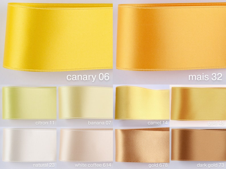 Satin ribbon for bow belt, dirndl bow. Yellow, Empire, Blazing, Vanilla, Gold, Pastel. Swiss quality in 100 colors and 3 widths. Yard goods. image 5