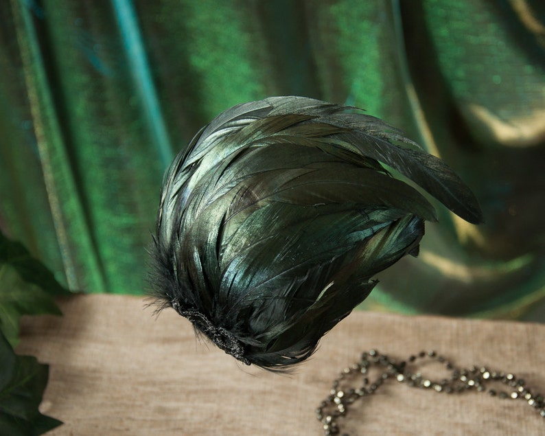 Gothic Fascinator Black Hair Accessories Vintage Headdress Fascinator Black Feathers Burlesque Gift for Girlfriend Rooster Feathers