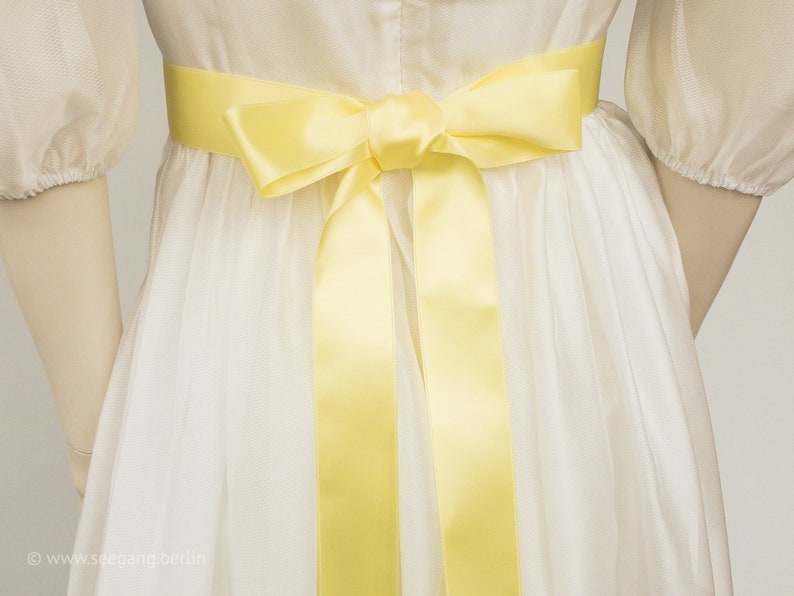 Satin ribbon for bow belt, dirndl bow. Yellow, Empire, Blazing, Vanilla, Gold, Pastel. Swiss quality in 100 colors and 3 widths. Yard goods. image 3