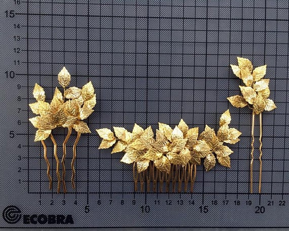 Be Something New Large Gold Flowers Hair Pin Set with Leaves