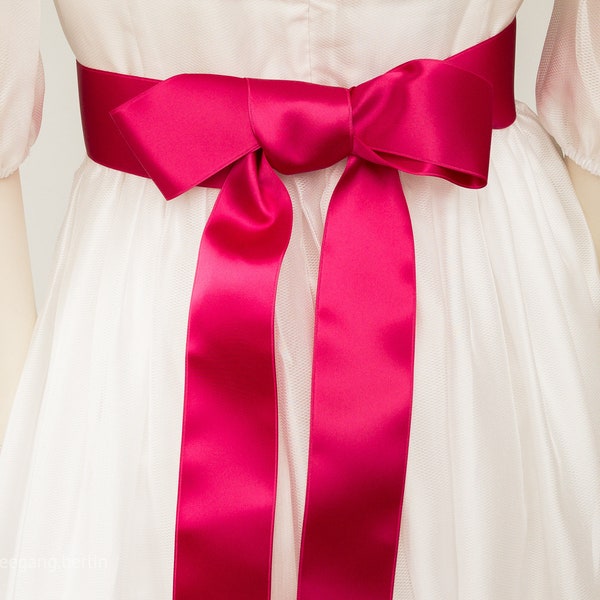 Satin ribbon pink, bright pink belt, sash in the colour magenta. Many shades, perfect tones, for girls and women's dresses. Trending colors.