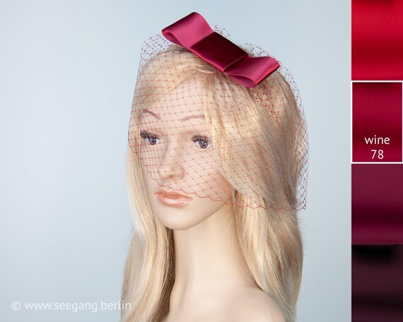 Birdcage Bow Veil Red Wine Vintage Wedding Headdress Etsy