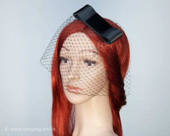 Birdcage Bow Veil Black Vintage Wedding Headdress Etsy
