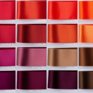 Nastro di raso 100 colori, 7 larghezze: 3, 6, 1, 16, 25, 40, 50 mm. Per la sartoria, decorazione, corone, natale. Qualità svizzera. ROSSO