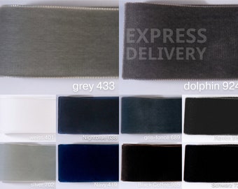 Velvet ribbon gray, anthracite, 72 colors. Swiss quality for sewing, crafts, decoration, floristry, handicrafts. Width 2.2 cm, 3.6 cm, 5 cm