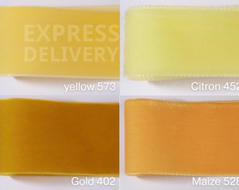 Yellow velvet ribbon. Swiss quality in 72 colors, each in 4 widths for sewing, Christmas and Easter decorations, wreaths and bouquets, DIY!