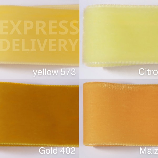 Ruban de velours en jaune et 72 autres couleurs et 4 largeurs. Marchandise au mètre de qualité suisse pour la couture, la décoration, DIY