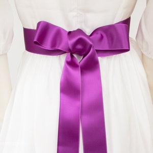 Satin ribbon pink, bright pink belt, sash in the colour magenta. Many shades, perfect tones, for girls and women's dresses. Trending colors. afbeelding 3
