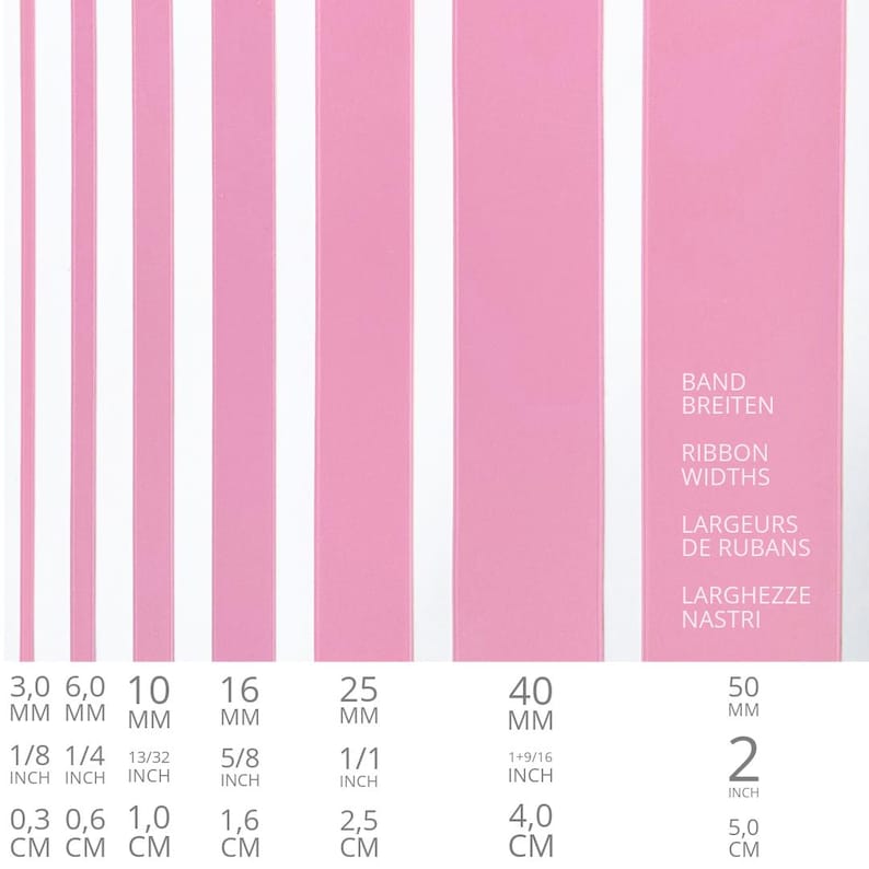 Pink Satin Ribbon, 7 Widths From 1 - 2 Inch in 100 Colours. Swiss ...