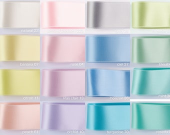 Satinband Pastell, Breiten: 25, 40, 50 mm. Für Schmuck, Deko, Floristik, Haarbänder, Schneiderei. Schweizer Qualität, 100 Farben, Ökotex 100