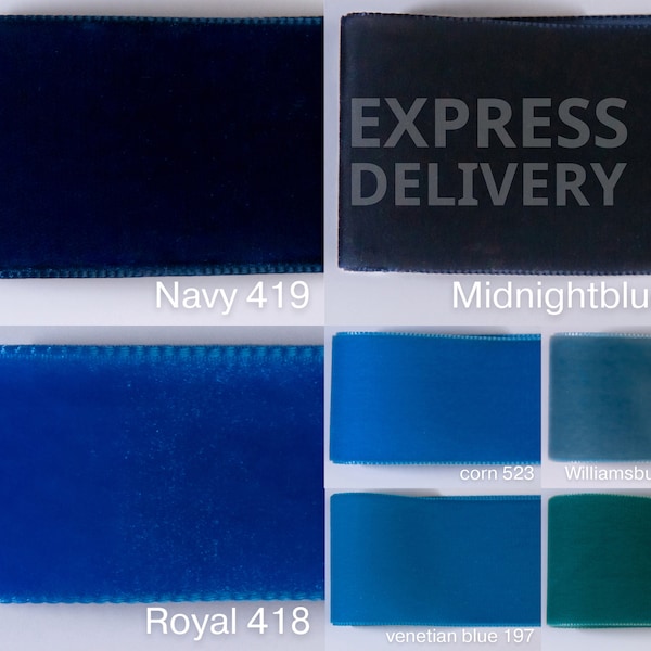 Samtband Navy, Nachtblau, Dunkelblau, Royal Blau. 4 Breiten, 72 Farben in Schweizer Qualität zum Nähen, Borte, Schleife, Blumen, Kranz, Deko