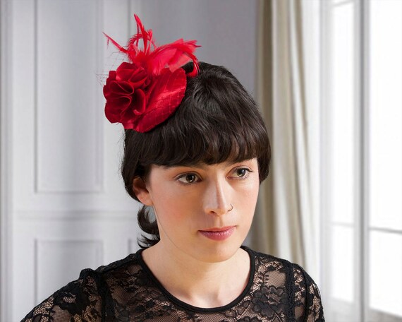 Fascinator Red Headpiece Vintage Style Wedding Headpiece Etsy