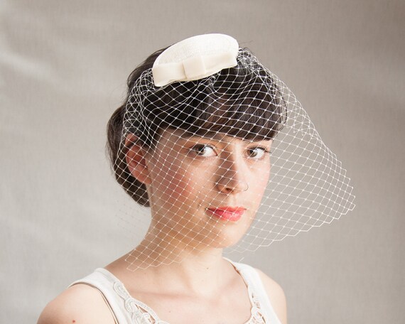 Birdcage Bridal Fascinator Short Veil Cream Vintage Style Etsy