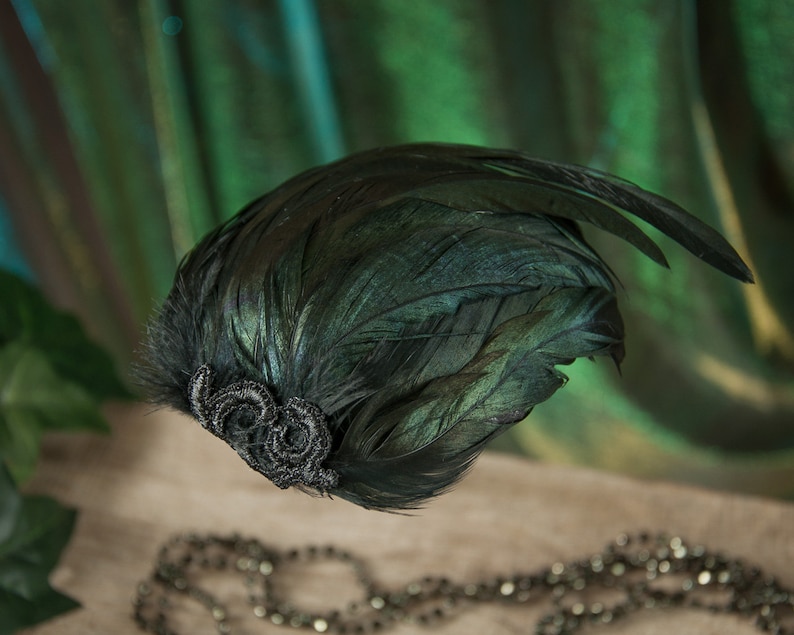 Gothic Fascinator Black Hair Accessories Vintage Headdress Fascinator Black Feathers Burlesque Gift for Girlfriend Rooster Feathers
