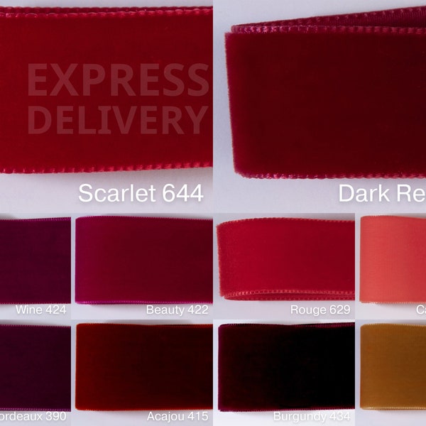 Ruban de velours en rouge, rouge foncé et 72 autres couleurs et 4 largeurs. Qualité suisse pour la couture, la décoration, Pâques, le DIY !