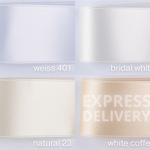 White Satin ribbon, 2,5 cm, 4 cm, 5 cm. 100 colors in Swiss quality for sewing, deco, wedding, baptism, wreaths, floristry, gifts, christmas