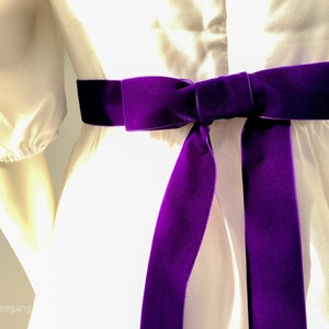 Velvet belt with perfect bow in purple, lavender, lilac, mauve. 72 colors in 3 widths. Swiss quality for wedding and prom dress or ballgown Purple 638