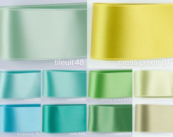 Satin ribbon, 7 widths, 100 Colors. Swiss quality for sewing, decoration, Floristry, wreaths, Christmas gifts, Table decoration. Light Green
