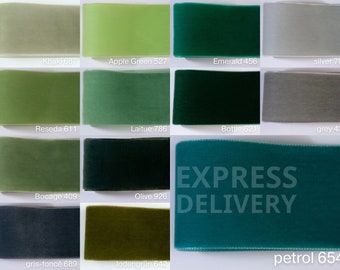 Velvet ribbon in green, emerald and 72 colors in 4 widths. Swiss quality yard goods for sewing, for decoration, Easter, wreaths, DIY.