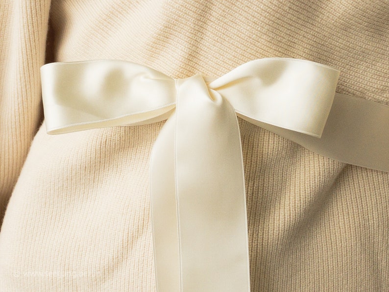 Ruban de satin pour ceinture en blanc cassé, crème, ivoire, laine. Robes de mariée et de maternité. Qualité suisse, 100 couleurs, 3 largeurs image 3
