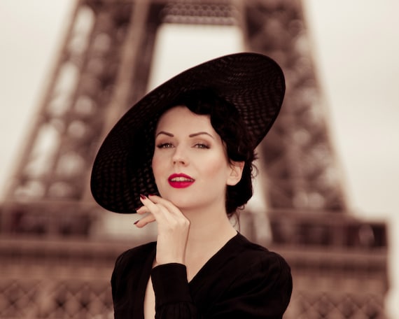 Sombrero de mujer negro al estilo vintage de años 50 - España
