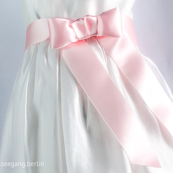 Ceinture pour baptême, communion pour bébés, enfants, adolescents, filles. 14 tons de satin rose, taille 56-164, qualité suisse, Ökotex 100!