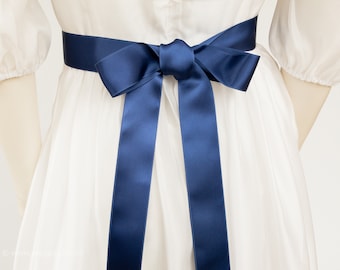 Satin ribbon for dress belt, dirndl bow in navy, dark blue, gray blue, light blue, Dusty Blue, Indigo. Swiss quality, 100 colors, 3 widths